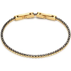 Twice As Nice Armband in goudkleurig edelstaal, tennis, zwarte zirkonia steentjes 15 cm+3 cm