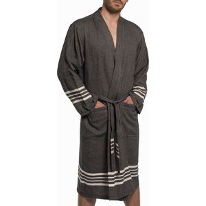 Hamam Badjas Krem Sultan Black - S - unisex - hotelkwaliteit - sauna badjas - luxe badjas - dunne zomer badjas - ochtendjas