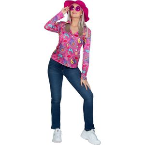 Wilbers & Wilbers - Hippie Kostuum - Roze Festival Hippie Blouse Paige Vrouw - Roze - Maat 36 - Carnavalskleding - Verkleedkleding