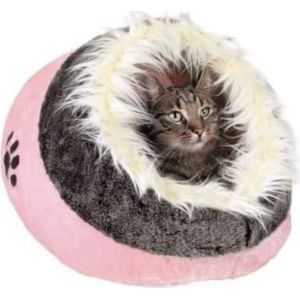 cave, katten cave,Minou knuffelgrot roze/grijs kattenbed - 35 x 26 x 41 cm