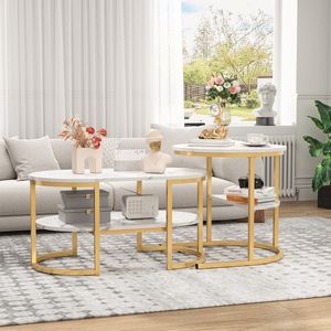 Asaam Moderne combinatie salontafel- Nesting salontafel set van 2- Verstelbare antislipvoeten- Bijzettafel voor woonkamer- Kantoor - A Gold Kleur !