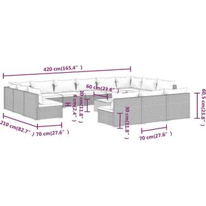 vidaXL 14-delige Loungeset met kussens poly rattan zwart