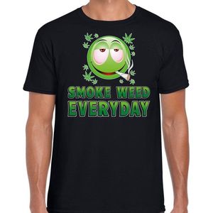 Funny emoticon t-shirt smoke weed everyday zwart voor heren -  Fun / cadeau shirt L