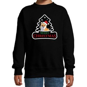 Dieren kersttrui vos zwart kinderen - Foute vossen kerstsweater jongen/ meisjes - Kerst outfit dieren liefhebber 152/164