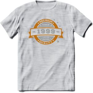 Premium Since 1999 T-Shirt | Goud - Zilver | Grappig Verjaardag Kleding Cadeau Shirt | Dames - Heren - Unisex Tshirt | - Licht Grijs - Gemaleerd - S