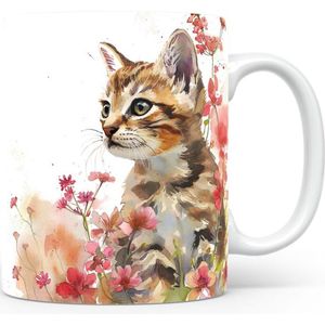 Mok met Tabby Kat Beker voor koffie of tas voor thee, cadeau voor dierenliefhebbers, moeder, vader, collega, vriend, vriendin, kantoor
