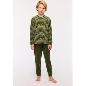 Woody pyjama jongens/heren velours - groen met golfjes - eend - 242-10-PLC-V/947 - maat 164