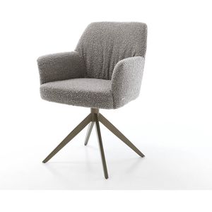 Eetkamerstoel Xana-Flex met armleuning kruisframe breed afwerking met titanium bouclé zilver grijs 360° draaibaar pocketveer kern