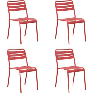 GENERIC - Set van 4 Tuinstoelen CAFE - 4 x Tuinstoel - Stapelbaar - L.52 x B.44 x H.79 - Staal - Kersenrood - Terrasstoelen - Eetkamerstoelen - Stapelbare stoel