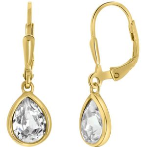Lucardi Dames Goldplated Oorhangers Druppel Kristal - Oorbellen - Cadeau - Echt Zilver