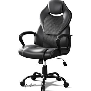 Mrs. Jones Bureaustoel directiestoel 150 kg ergonomisch PU-leer kantelfunctie zwart met armleuningen- PC-stoel, gamingstoel, draaistoel met zachte gevoerde. .