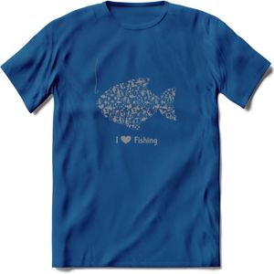 I Love Fishing - Vissen T-Shirt | Grijs | Grappig Verjaardag Vis Hobby Cadeau Shirt | Dames - Heren - Unisex | Tshirt Hengelsport Kleding Kado - Donker Blauw - 3XL