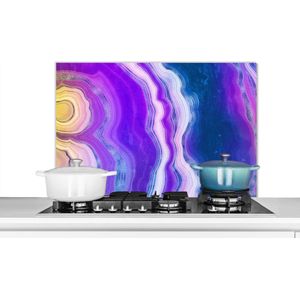 Spatscherm keuken 80x55 cm - Kookplaat achterwand Neon - Agaat - Edelstenenmix - Muurbeschermer - Spatwand fornuis - Hoogwaardig aluminium