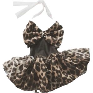 Maat 140 Badpak Zwart zwempak zwart panterprint strik badkleding baby en kind zwem kleding leopard tijgerprint