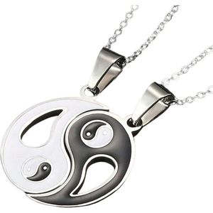 Livano Ketting - Heren - Staal - Nep zilver - Met Hanger - 2 Stuks - Wit/Zwart