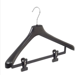 De Kledinghanger Gigant - Mantelhanger - Kostuumhanger - Jassenhanger - Volwassenen - LX45 - 40 Stuks - Kunststof - Zwart - Gebogen Model - Schouderverbreding 4,2 cm - Anti-slip Knijpers - 45 cm - Kledinghanger - Kleerhanger - LX-Serie
