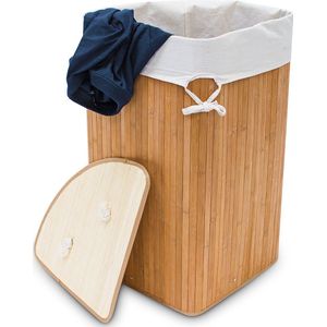 relaxdays Opvouwbare wasmand - Bamboe hout - Waszak katoen - 65x49,5x37 cm.