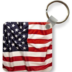 Sleutelhanger - Close-up van de Amerikaanse vlag - Plastic - Rond - Uitdeelcadeautjes