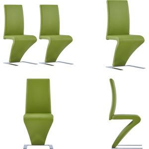 vidaXL Eetkamerstoelen met zigzag-vorm 2 st kunstleer groen - Eetkamerstoel - Eetkamerstoelen - Keukenstoelen - Keukenstoel