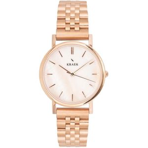 KRAEK Rose Wit Rosé Goud 32 mm | Dames Horloge | Stalen horlogebandje | Schakelbandje | Minimaal Design | Solis collectie