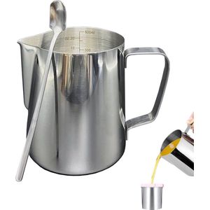 kaarsenwas, 600 ml, wassmeltpot, 304 roestvrij staal, kaarsen, smeltpot, zilver, kaarsenmaken, pot met handvat voor het maken van kaarsen en zeep, met 1 lepel