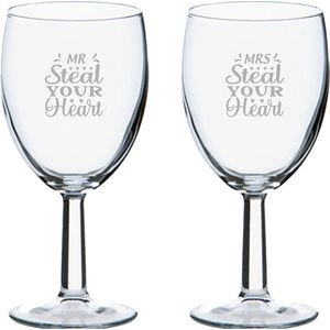 Gegraveerde set wijnglazen 24,5cl Mr. Steal your heart - Mrs. Steal your heart