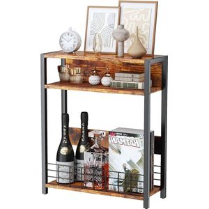 Goodfinds - Kleine bijzettafel met tijdschriftenhouder - 3 Etages - Smalle bijzettafel met opbergrek - Moderne salontafel - Nachtkastje voor woonkamer slaapkamer - Bruin