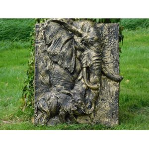 Wandbord met Olifanten - Goud met Zwart - Polystone