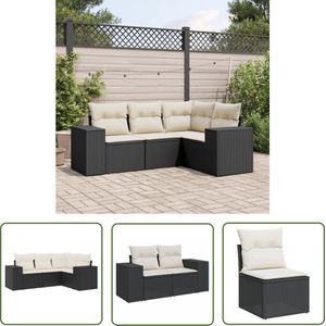 The Living Store Loungeset PE-Rattan Zwart - Modulair Design - Comfortabele Kussens - UV-Bestendig - 5 Rugkussens - 4 Afneembare Zitkussens - 150kg capaciteit