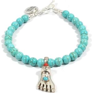 Heaven Eleven - dames - armband - Turquoise - 925 zilver - buddha - voetje - turkoois - 6mm - 17cm