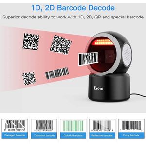 Eyoyo EY-3300 2D Desktop Barcode Scanner, Omnidirectionele Handsfree 1D QR Barcode Reader met Automatische Detectie Scanning Scherm Scanning Platform Scanner voor POS PC Supermarkt Bibliotheek Winkel Boekhandel