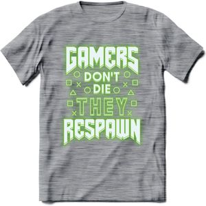 Gamers don't die T-shirt | Neon Groen | Gaming kleding | Grappig game verjaardag cadeau shirt Heren – Dames – Unisex | - Donker Grijs - Gemaleerd - S