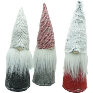 Kerst kabouter - met puntmuts en lange baard - set van 3 - 30 cm