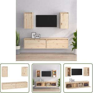 The Living Store Klassiek TV meubel - Grenenhout - 80x30x35 cm + 30x30x60 cm