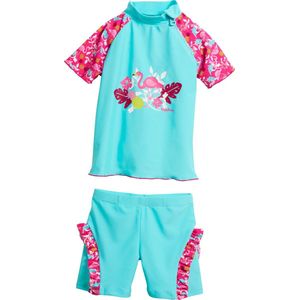 Playshoes - UV-zwempak tweedelig voor meisjes - Flamingo - Aqua / roze - maat 98-104cm