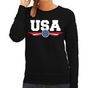 Amerika / America landen sweater met Amerikaanse vlag - zwart - dames - landen trui / kleding - EK / WK / Olympische spelen outfit L