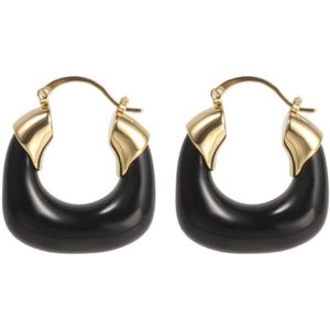 The Jewellery Club - Nina earrings black - Oorbellen - Dames oorbellen - Stainless steel - Goud - Zwart - 3,2 cm