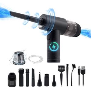 2 in 1 Air Duster Pro elektrische stofzuiger, 6000mAh oplaadbare handheld stofzuiger ondersteuning Power Display 43000/47000/51000rpm snelheid/8 mondstukken & borstel voor kantoor/auto/sofa