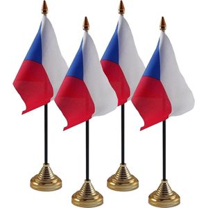 Set van 4x stuks Tsjechie tafelvlaggetje 10 x 15 cm met standaard - Landen versieringen