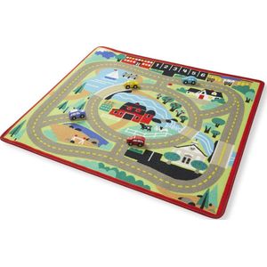 Melissa & Doug Straten speel- en activiteitenkleed met 4 houten auto's (100 x 91 cm)