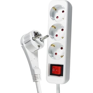 Dparts 3-voudige stekkerdoos - 1,5m - met platte stekker en schakelaar - Geaard - Wit - Stroom verlengkabel randaarde - Haakse CEE 7/7 schuko stekker - Stroomkabel 3 aderig