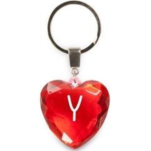 sleutelhanger - Letter Y - diamant hartvormig rood