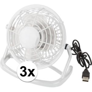 3x Mini ventilator wit - USB aansluiting - tafelventilator