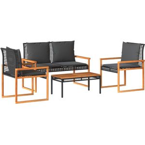 vidaXL 4-delige Loungeset met kussens poly rattan zwart - Loungeset - Loungesets - Tuinset - Tuinbank