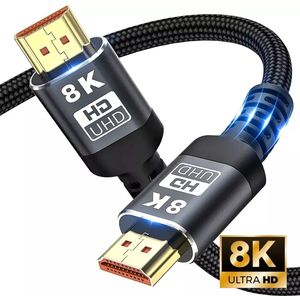 HDMI 2.1 kabel - 2 meter - Ultra HD High speed 8K (60 Hz) - 4K (144/120/60 Hz) - Full HD 1080p - HDMI naar HDMI - 3D - ARC - Male naar Male - Geschikt voor TV – DVD – HDTV – Playstation 4/5 - Xbox - Laptop - PC - Beamer – Apple TV - Monitor