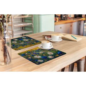 Placemat - Placemats kunststof - Olieverf - Bloemen - Schilderij - 45x30 cm - 6 stuks - Hittebestendig - Anti-Slip - Onderlegger - Afneembaar