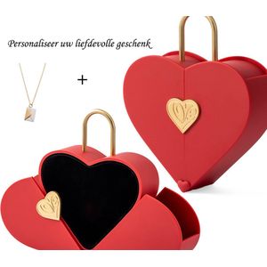 Elegante Hartvormige Geschenkdoos Rood + Luxe Ketting Verborgen Bericht I LOVE YOU - Harten Doos + Sieraad Zilver Goud - Valentijn Cadeau - Huwelijks Geschenken - Trendy Kerstcadeau In Luxe Harten Box - Liefdesdoos Verjaardag Geschenk - Romantisch Ca