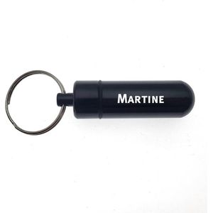 Sleutelhanger - Pillenkoker - Met Naam - Martine - Medicatie - Identiteitskoker - Zwart
