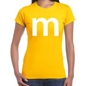 Letter M verkleed/ carnaval t-shirt geel voor dames - M en M carnavalskleding / feest shirt kleding / kostuum XS