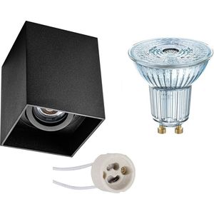 Opbouwspot Set - LEDVANCE Parathom PAR16 940 36D - Pragmi Luxina Pro - GU10 Fitting - Dimbaar - Opbouw Vierkant - Mat Zwart - 4.5W - Natuurlijk Wit 4000K - Verdiept - Kantelbaar - 90mm